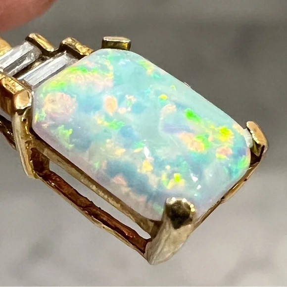 10K Yellow Gold Opal Octagon Pendant Necklace - Picture 4 of 16